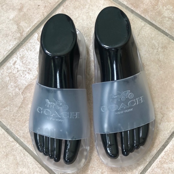 Coach Women's Clear Monogram Open Toe Transparent Slip On Flat Slide Sandals - Picture 2 of 9